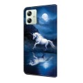 For Motorola Moto G54 Crystal Painted Leather Phone case(White Horse)