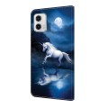 For Motorola Moto G73 Crystal Painted Leather Phone case(White Horse)