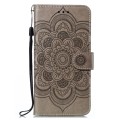 For Fujitsu Arrows Be3 F-01L Sun Mandala Embossing Pattern Phone Leather Case(Grey)