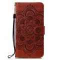 For Fujitsu Arrows Be3 F-01L Sun Mandala Embossing Pattern Phone Leather Case(Brown)