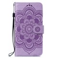 For Fujitsu Arrows Be3 F-01L Sun Mandala Embossing Pattern Phone Leather Case(Purple)
