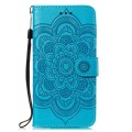 For Fujitsu Arrows Be3 F-01L Sun Mandala Embossing Pattern Phone Leather Case(Blue)
