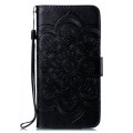 For Fujitsu Arrows Be3 F-02L Sun Mandala Embossing Pattern Phone Leather Case(Black)