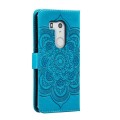 For Fujitsu Arrows Be3 F-02L Sun Mandala Embossing Pattern Phone Leather Case(Blue)