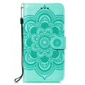 For Fujitsu Arrows Be3 F-02L Sun Mandala Embossing Pattern Phone Leather Case(Green)