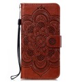 For Fujitsu Arrows U Sun Mandala Embossing Pattern Phone Leather Case(Brown)