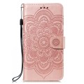 For Fujitsu Arrows U Sun Mandala Embossing Pattern Phone Leather Case(Rose Gold)