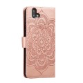 For Fujitsu Arrows U Sun Mandala Embossing Pattern Phone Leather Case(Rose Gold)