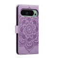 For Google Pixel 9 Sun Mandala Embossing Pattern Phone Leather Case(Purple)