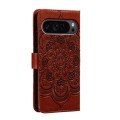 For Google Pixel 9 Pro Sun Mandala Embossing Pattern Phone Leather Case(Brown)