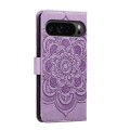 For Google Pixel 9 Pro Sun Mandala Embossing Pattern Phone Leather Case(Purple)
