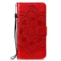 For Rakuten Hand 5G Sun Mandala Embossing Pattern Phone Leather Case(Red)