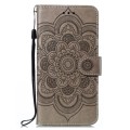 For Rakuten Hand 5G Sun Mandala Embossing Pattern Phone Leather Case(Grey)