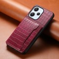 For Xiaomi Redmi 12/Note 12R Crocodile Texture Card Bag Design Full Coverage Phone Case(Red)