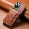 For Huawei P60 Crocodile Texture Card Bag Design Full Coverage Phone Case(Brown)