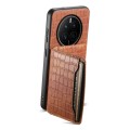 For Huawei Mate 50 Crocodile Texture Card Bag Design Full Coverage Phone Case(Brown)