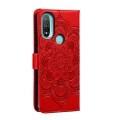 For Motorola Moto E20 Sun Mandala Embossing Pattern Phone Leather Case(Red)