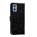 For Motorola Moto E22 Sun Mandala Embossing Pattern Phone Leather Case(Black)
