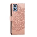 For Motorola Moto E22 Sun Mandala Embossing Pattern Phone Leather Case(Rose Gold)