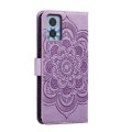 For Motorola Moto E22 Sun Mandala Embossing Pattern Phone Leather Case(Purple)