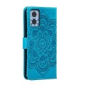 For Motorola Moto E22 Sun Mandala Embossing Pattern Phone Leather Case(Blue)