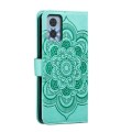 For Motorola Moto E22 Sun Mandala Embossing Pattern Phone Leather Case(Green)