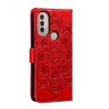 For Motorola Moto E40 Sun Mandala Embossing Pattern Phone Leather Case(Red)