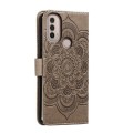 For Motorola Moto E40 Sun Mandala Embossing Pattern Phone Leather Case(Grey)