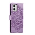 For Motorola Moto G73 Sun Mandala Embossing Pattern Phone Leather Case(Purple)