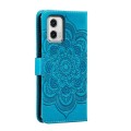 For Motorola Moto G73 Sun Mandala Embossing Pattern Phone Leather Case(Blue)