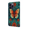 For iPhone 15 Pro Max Crystal Painted Leather Phone case(Flower Butterfly)