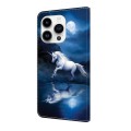 For iPhone 15 Pro Crystal Painted Leather Phone case(White Horse)
