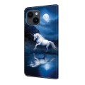 For iPhone 15 Crystal Painted Leather Phone case(White Horse)