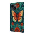 For iPhone 15 Crystal Painted Leather Phone case(Flower Butterfly)