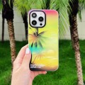 For iPhone 15 Pro SUNSET Coconut Tree Dual-side Laminating Laser Phone Case(Yellow)