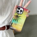 For iPhone 15 Pro SUNSET Coconut Tree Dual-side Laminating Laser Phone Case(Yellow)