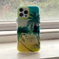 For iPhone 15 Beach Coconut Dual-side Laminating Laser Frosted Phone Case(Green Yellow)