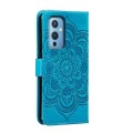 For OnePlus 9 Sun Mandala Embossing Pattern Phone Leather Case(Blue)