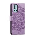For OnePlus 9R Sun Mandala Embossing Pattern Phone Leather Case(Purple)