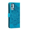 For OnePlus 9R Sun Mandala Embossing Pattern Phone Leather Case(Blue)