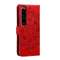 For Sony Xperia 1 IV Sun Mandala Embossing Pattern Phone Leather Case(Red)