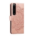 For Sony Xperia 1 IV Sun Mandala Embossing Pattern Phone Leather Case(Rose Gold)