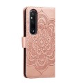 For Sony Xperia 1 V Sun Mandala Embossing Pattern Phone Leather Case(Rose Gold)