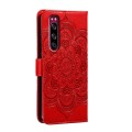 For Sony Xperia 5 Sun Mandala Embossing Pattern Phone Leather Case(Red)