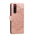 For Sony Xperia 5 Sun Mandala Embossing Pattern Phone Leather Case(Rose Gold)