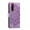 For Sony Xperia 5 Sun Mandala Embossing Pattern Phone Leather Case(Purple)