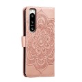 For Sony Xperia 5 IV Sun Mandala Embossing Pattern Phone Leather Case(Rose Gold)