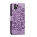 For Sharp Aquos R3 Sun Mandala Embossing Pattern Phone Leather Case(Purple)