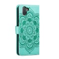 For Sharp Aquos R3 Sun Mandala Embossing Pattern Phone Leather Case(Green)