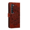 For Sharp Aquos R5G Sun Mandala Embossing Pattern Phone Leather Case(Brown)